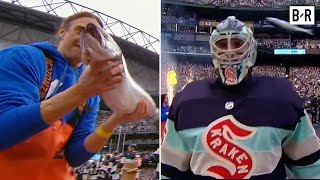 Seattle Kraken Walk Out to Fish Being Thrown | 2024 NHL Winter Classic