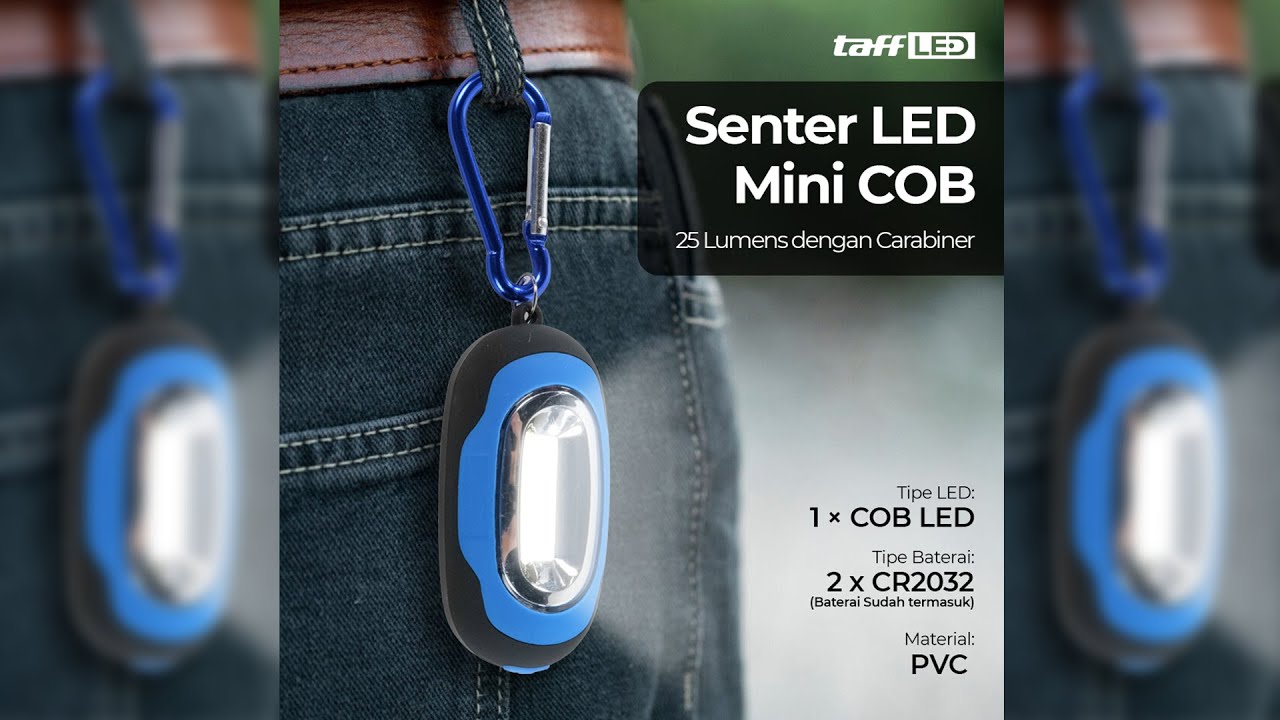Pratinjau video produk TaffLED Senter LED Mini COB 25 Lumens dengan Carabiner - BM-9402