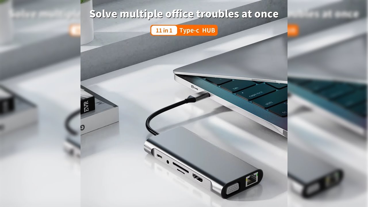 Pratinjau video produk Kebidu USB Hub Type C Adapter 11in1 USB 3.0 SD TF AUX RJ45 VGA 87W - KB-11