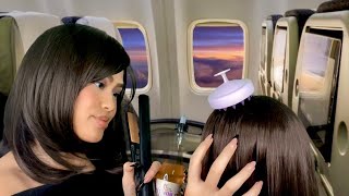 ASMR Southern Mom/ Lady On The Airplane Does Your Hair (w/ Neck + Scalp Massage) ✈️ gum chewing RP