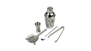One Two Cups 5 in 1 Bartender Drink Bar Set Cocktail Shaker Jigger Stirrer Ice Tong - AY8837 - Silver - 1