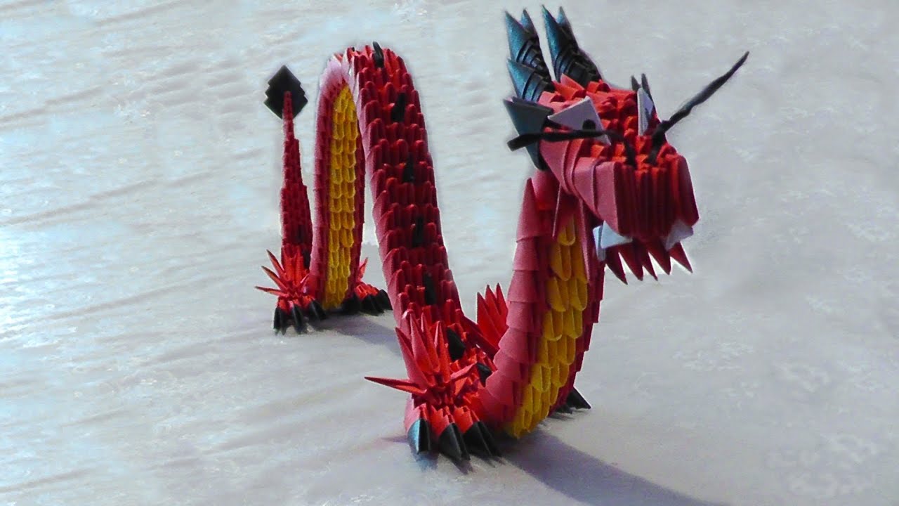 3D origami red Chinese dragon tutorial (instruction) YouTube