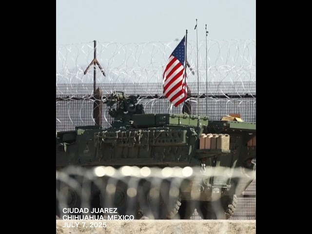 SCENE: US deploy barbed wire on border wall with Mexico