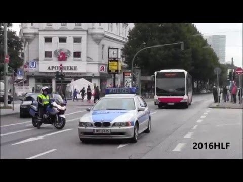 Doppel FUSTW Polizei Hamburg eskortiert einen HVV Bus mit Dauerhorn