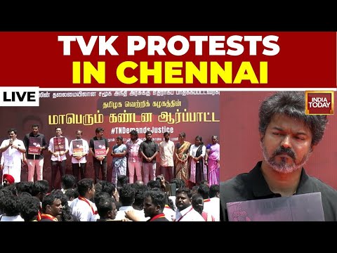 Thalapathy Vijay LIVE | Mega TVK Protest In Chennai | TVK Vijay LIVE Rally | Tamil Nadu LIVE News