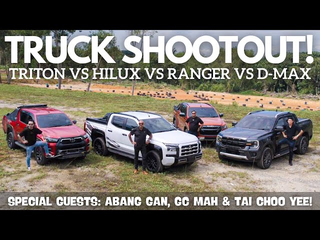 A shootout for the ages, and a purely for fun video where we invited our friends @AbangGan, GC Mah from @autobuzzmy and @taichooyee to put some pick-up trucks through their paces on a dirt track. 

We couldn't get our hands on a new Isuzu -DMax X-Terrain though, so had to settle for the previous generation model. Grab your Ramly Burger and enjoy this laugh fest. 

#MitsubishiTriton #ToyotaHilux #FordRanger #IsuzuDMax