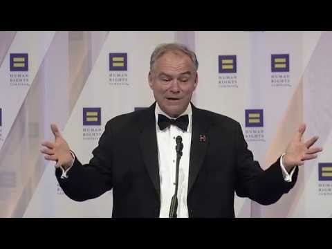 Senator Tim Kaine delivers the keynote address at the 2016 HRC National Dinner.