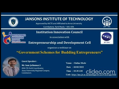 Government Schemes for budding Entreprener ECE 03 02 2022