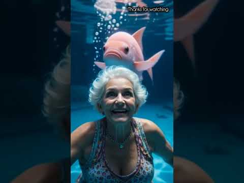Grandma went to the swimming pool to cool off because it was so hot 😭#ai #grandmother #usa #fish