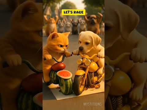 Fruit Bike Race Between Puppy and Cat #shorts #cartoonvideo #viralvideo