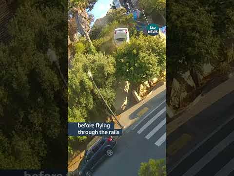 Unbelievable moment car barrels off steps #itvnews