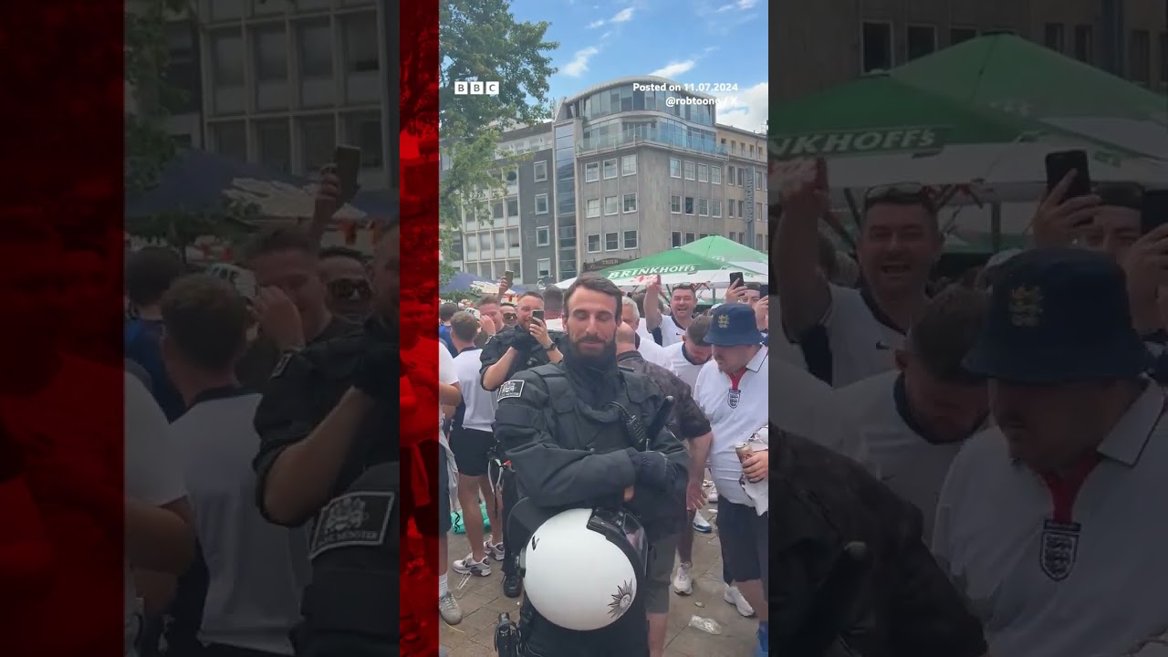 Gareth Southgate lookalike cop serenaded by England fans. #Euro2024 #Football #BBCNews