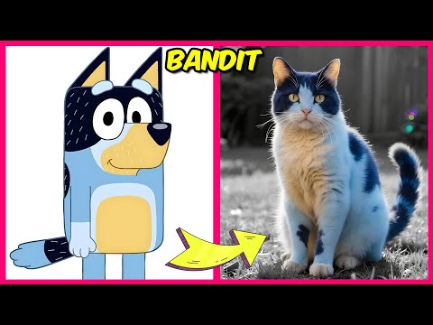 💙🐕BLUEY MOVIE CHARACTERS AS CATS 🐈+ Real One Quiz + Growing Up Video And Their Favorites! I Bandit