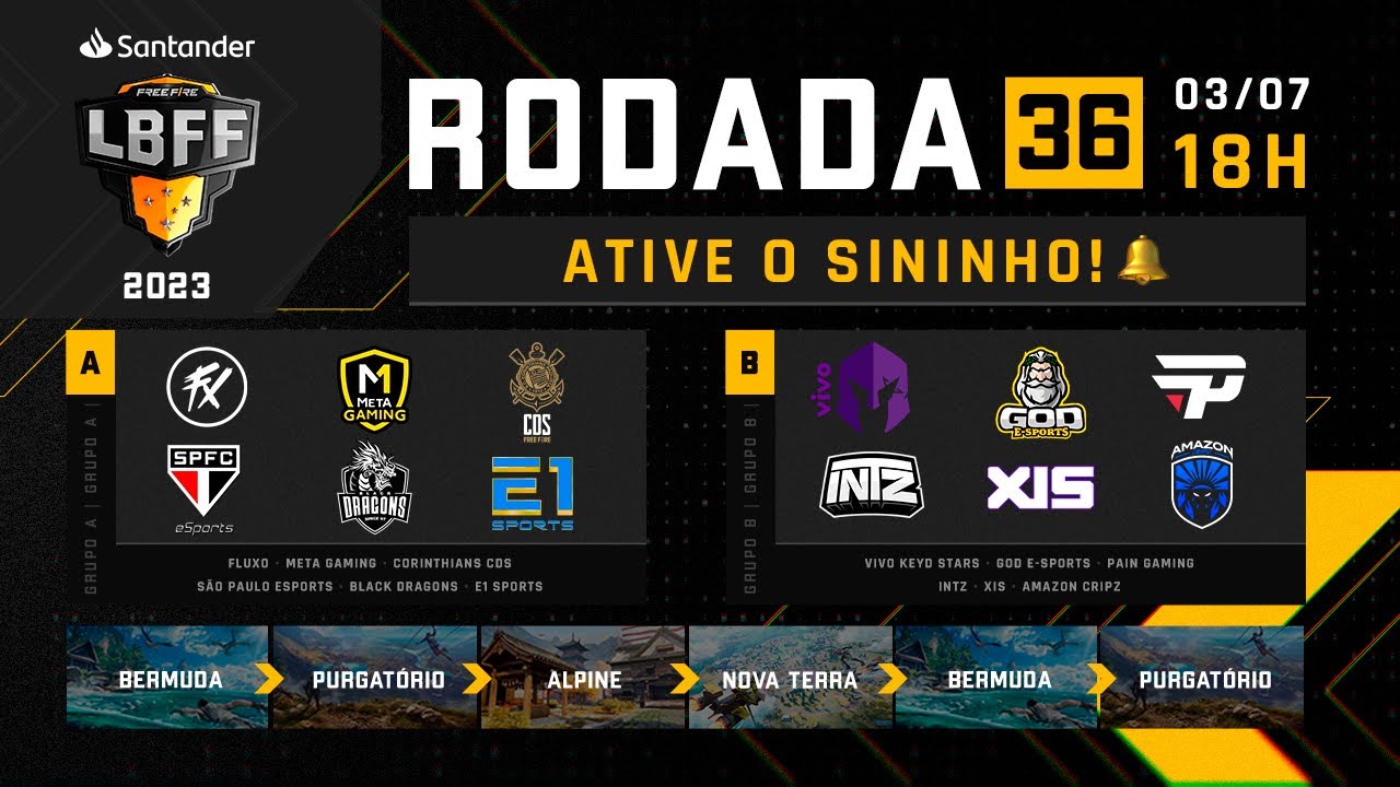 LBFF 2023 RODADA 36 AO VIVO - GRUPOS A E B | FREE FIRE ESPORTS BRASIL ...