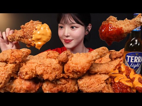 SUB)바삭한 KFC 핫후라이드치킨에 요즘 핫한 ‘테라 라이트’ 먹방! 닭껍질튀김 치즈 양념치킨까지 치맥 꿀조합 리얼사운드 KFC Chicken & Beer Mukbang Asmr