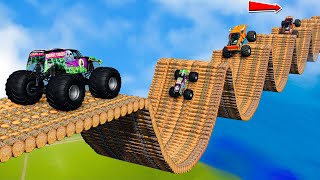Big & Small Monster TRUCKS vs Wavy Bridge - BeamNG Monster Truck Crashes