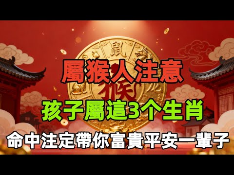屬猴人注意！孩子屬這3个生肖，命中注定帶你富貴平安一輩子！
