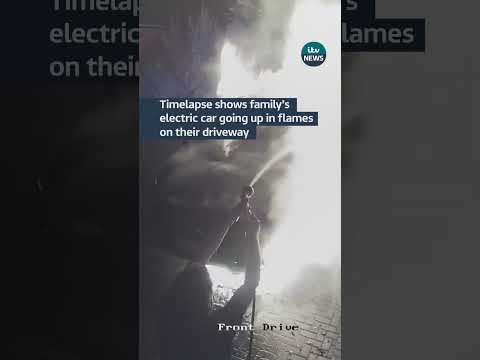 A family narrowly escaped after their electric car exploded #itvnews #shorts