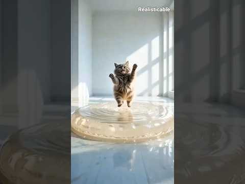 Cat Bouncing on a Jelly Bed 😺🍇 #CatJump #JellyBed #RealisticCat #FunnyCat #cat