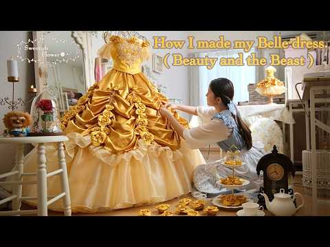 【Dハロ2026🌹】バラたっぷりの黄ベルドレスを作ってディズニーハロウィンに行ってきたハンドメイド作家の本気ハロウィン💪🏻　美女と野獣｜独学ドレス作り｜DIY｜Dress Making