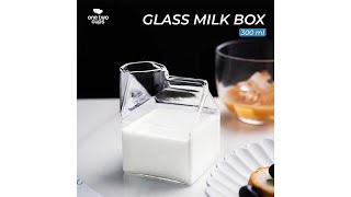 Pratinjau video produk One Two Cups Gelas Kaca Susu Borosilicate Glass Design Milk Box 300ml - SG101