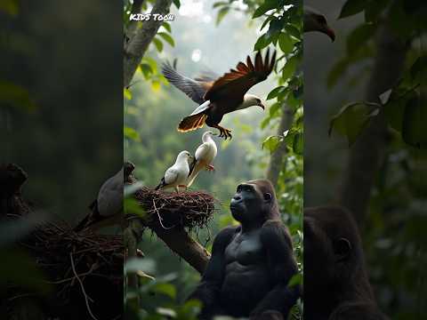 🦍 Gorilla Saves a Pigeon Family from a Fierce Eagle! 😱 shortsfeed #funny #viral   #viralshorts