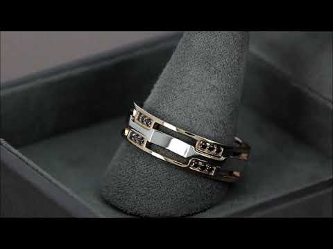 Мужское кольцо из комбинированного золота с черными бриллиантами в виде вставок