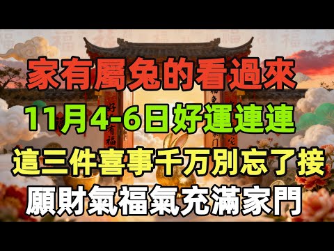 家有屬兔的看過來！11月4-6日好運連連，這三件喜事別忘了接，願財氣福氣充滿家門