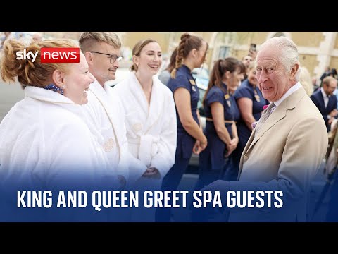 King Charles and Queen Camilla surprise spa guests in bathrobes in visit to Poundbury