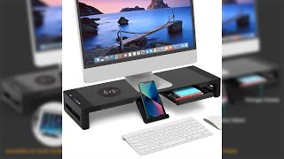 Pratinjau video produk MJH Stand Monitor Laptop Desk with Wireless Charging and USB Port - KM6052