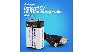 Pratinjau video produk Doublepow Baterai 9V USB Rechargeable Battery Lithium 650 mAh 1PCS - DP-9V6