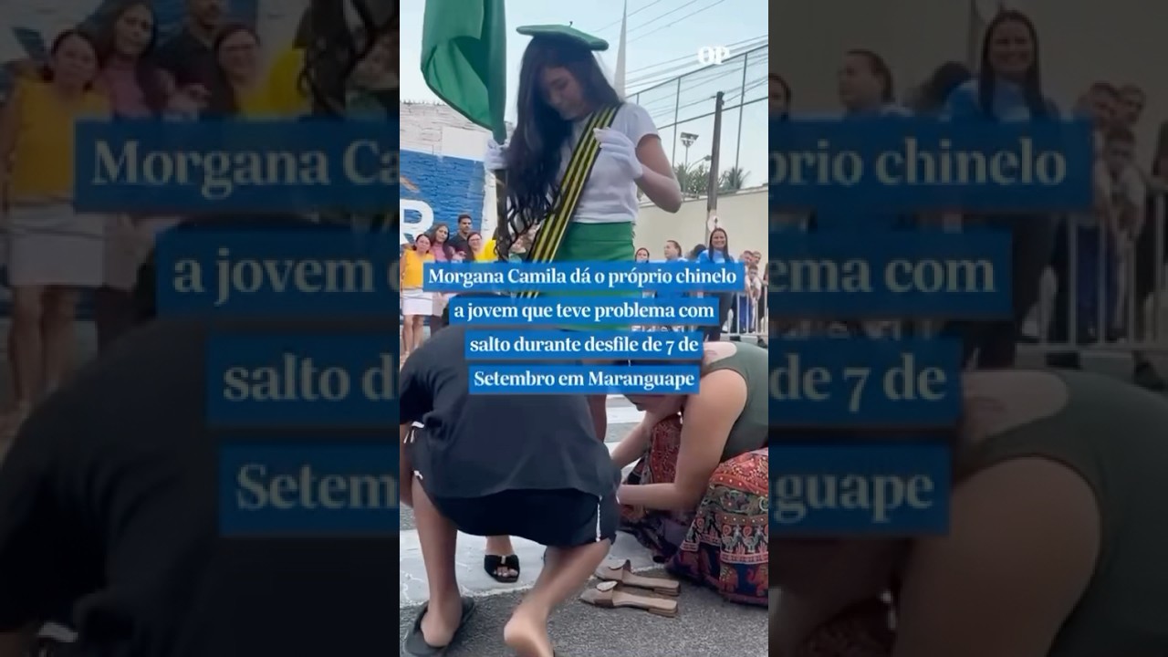 Morgana Camila dá próprio chinelo a moça que teve problema com salto no desfile de 7/9 em Maranguape