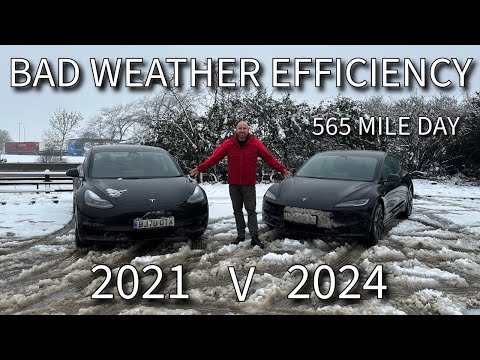 565mile (900km) trip in terrible weather conditions in an EV - New v Old Tesla Model 3 tested!