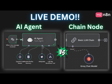 When to use AI Agent vs Chain Node in n8n (Live Demo - NO CODE)