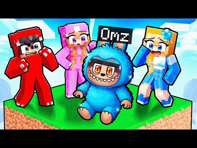 Surviving on One Block But I'm a LABUBU Mob with Crazy Fan Girl in Minecraft!