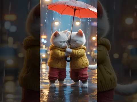 Sad Rainy Cats Holding Umbrella – Heartwarming Meow Moment 🐱💧 | Cute Cat Story