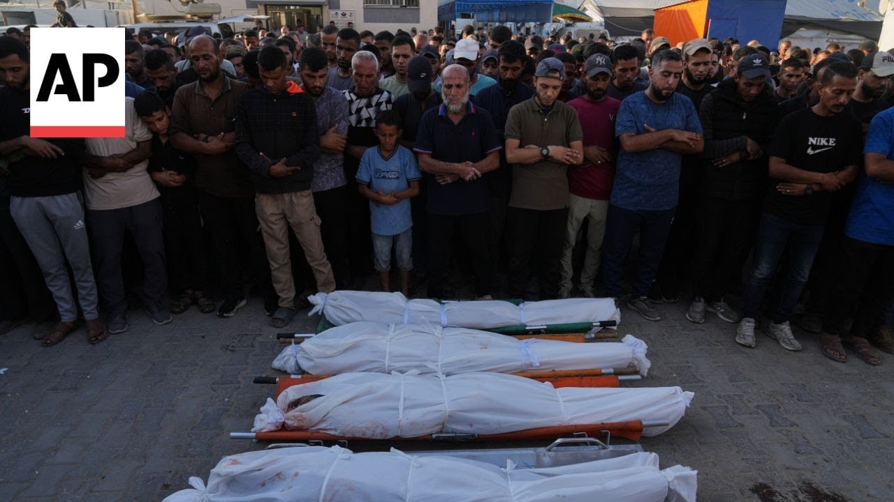 Prayers held for Palestinians killed in Israeli strike in central Gaza as bodies arrive in hospital