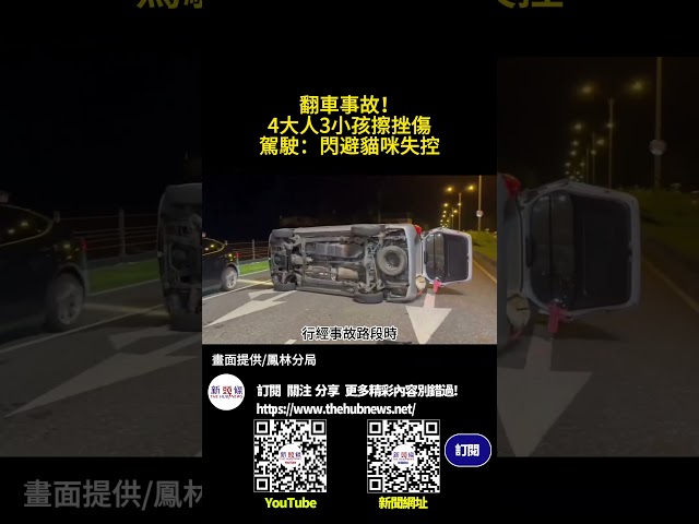 影音/翻車釀4大人3小孩擦挫傷 駕駛：閃貓咪失控