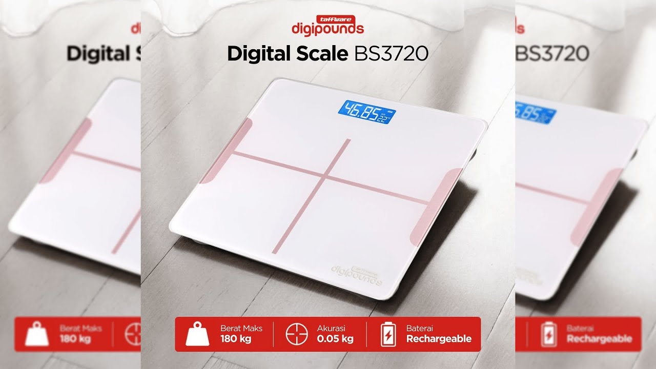 Pratinjau video produk Taffware Digipounds Timbangan Badan Digital Scale 180kg Rechargeable Version - CB510