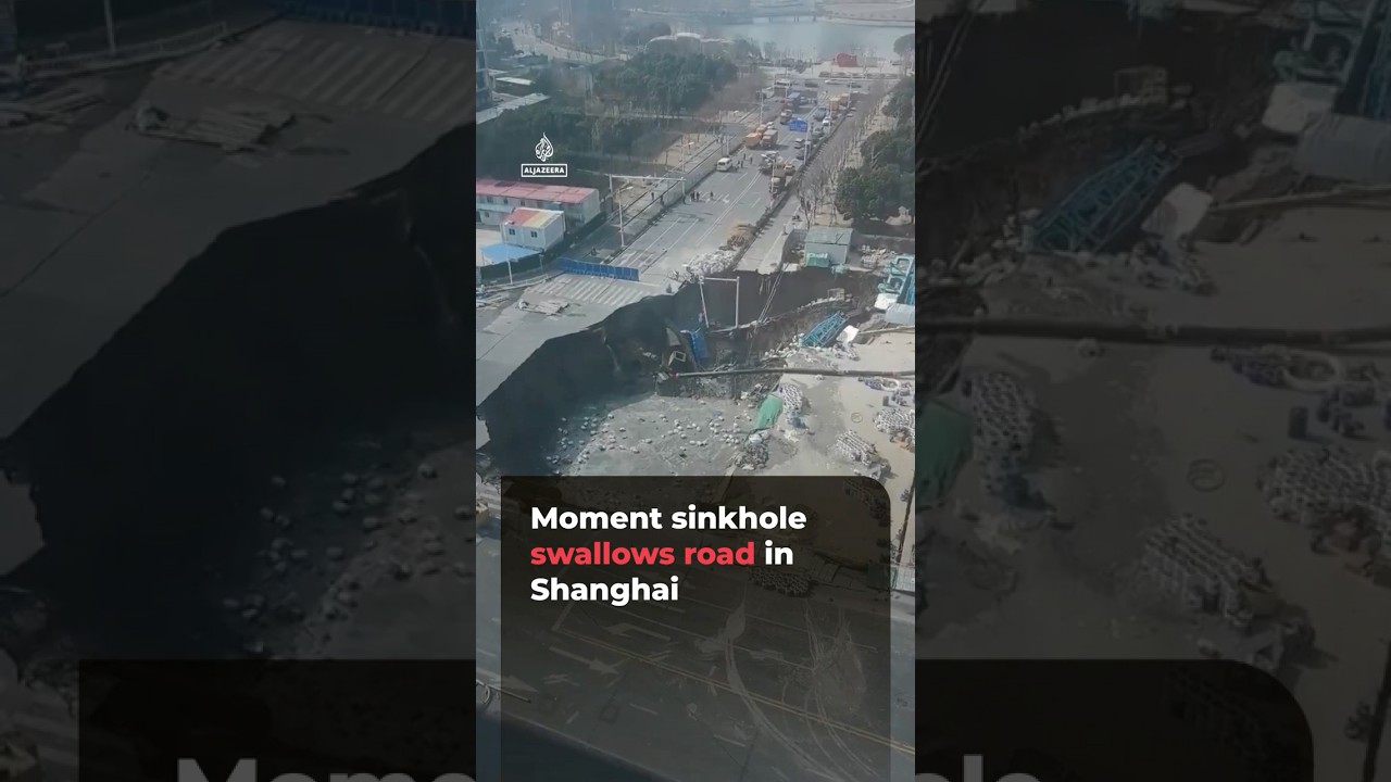 CCTV video captures moment sinkhole swallows road in Shanghai | ajshorts