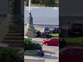 One person was detained after shots were fired and a tent was set on fire outside Serbias parliment
