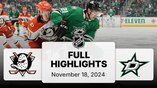 NHL Highlights | Ducks vs. Stars - November 18, 2024