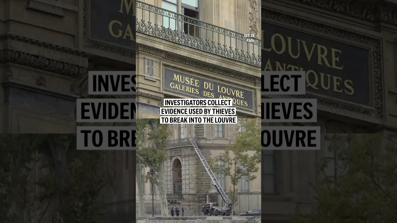 Investigators collect evidence used by thieves to break into the Louvre