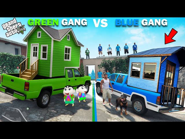Franklin Blue Gang Vs Shinchan Green Gang Build A House On Car Challenge In GTA 5!