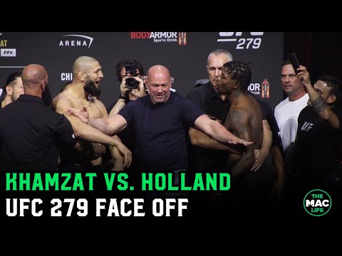 Upload mp3 to YouTube and audio cutter for Khamzat Chimaev vs. Kevin Holland Final Face Off | UFC 279 Ceremonial Weigh-Ins download from Youtube
