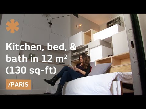 Paris micro-apartment stacks kitchen, bed, bath in 129 sq ft