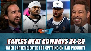 Eagles beat Cowboys, Brou grades Dallas, Jalen Carter’s ‘Spitgate’ concerning? | FIRST THINGS FIRST