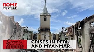Pope Francis shows his concern for the crises in Peru and Myanmar