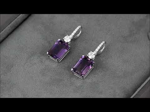 Серьги из белого золота с аметистом и бриллиантами
