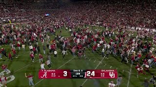 Oklahoma fans storm the field with 28 seconds left on the clock after OU beat Alabama 👀